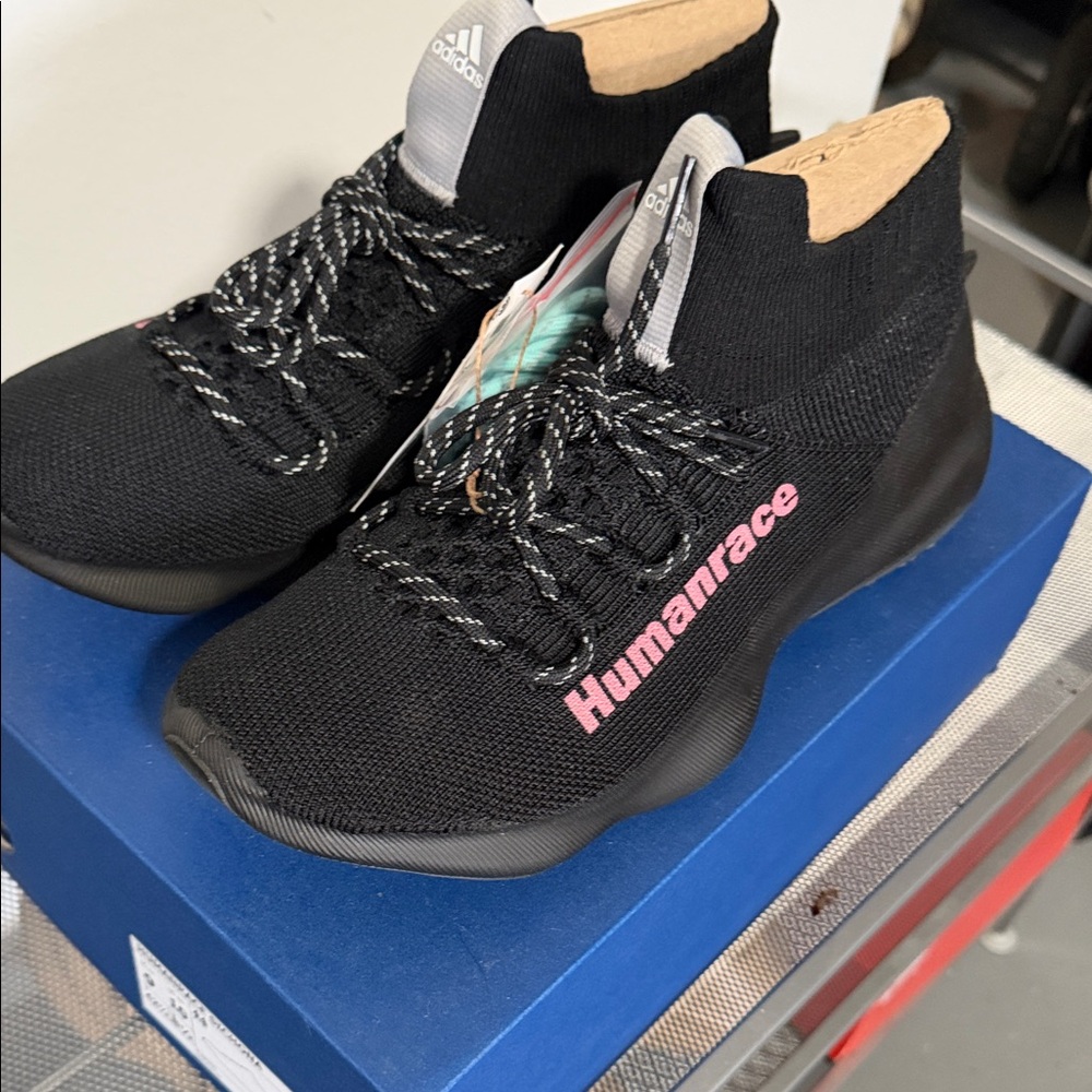 adidas Black Athletic Shoes with Pink Accents